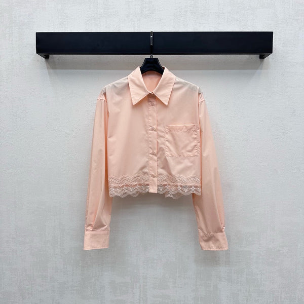 LV25 Lace-Trimmed Shirt and Shorts Set Apricot Cotton 290151