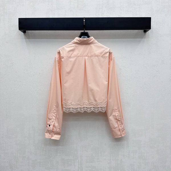 LV25 Lace-Trimmed Shirt and Shorts Set Apricot Cotton 290151