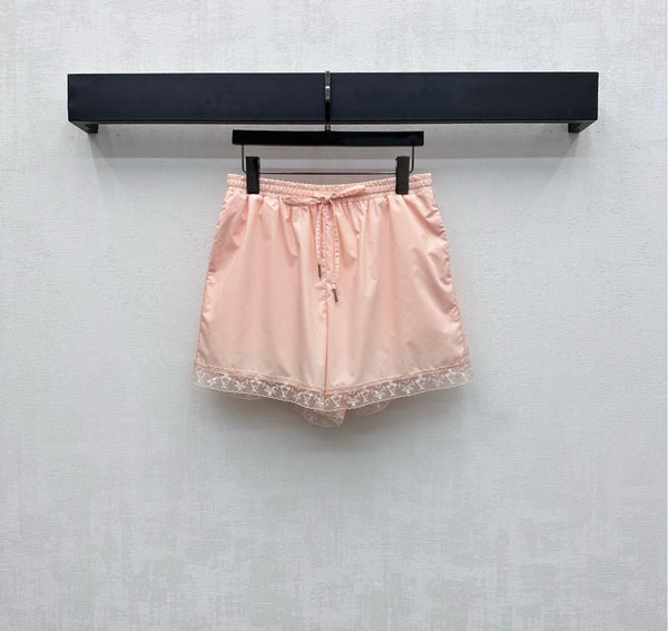 LV25 Lace-Trimmed Shirt and Shorts Set Apricot Cotton 290151