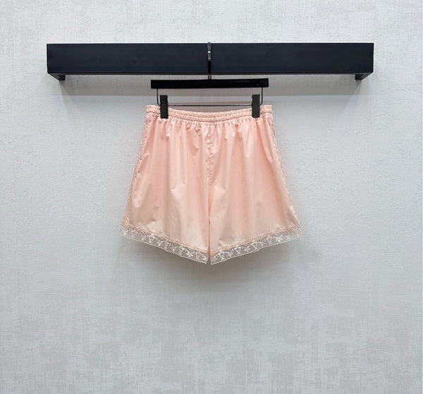 LV25 Lace-Trimmed Shirt and Shorts Set Apricot Cotton 290151
