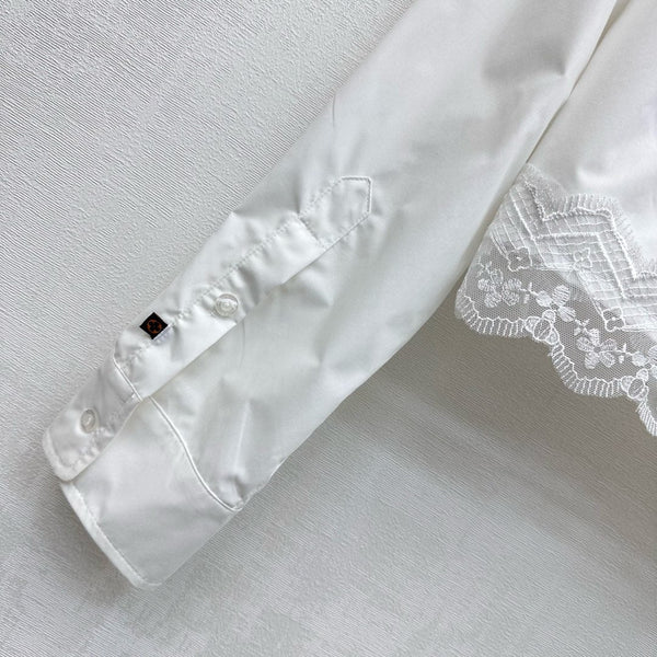 LV25 Lace-Trimmed Shirt and Shorts Set White Cotton 290149