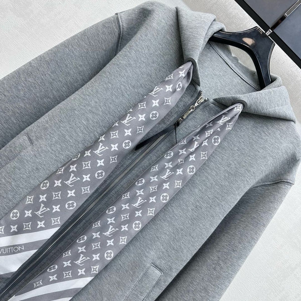 LV25 Silk Scarf Hooded Jacket Gray Cotton 290217
