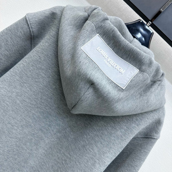 LV25 Silk Scarf Hooded Jacket Gray Cotton 290217