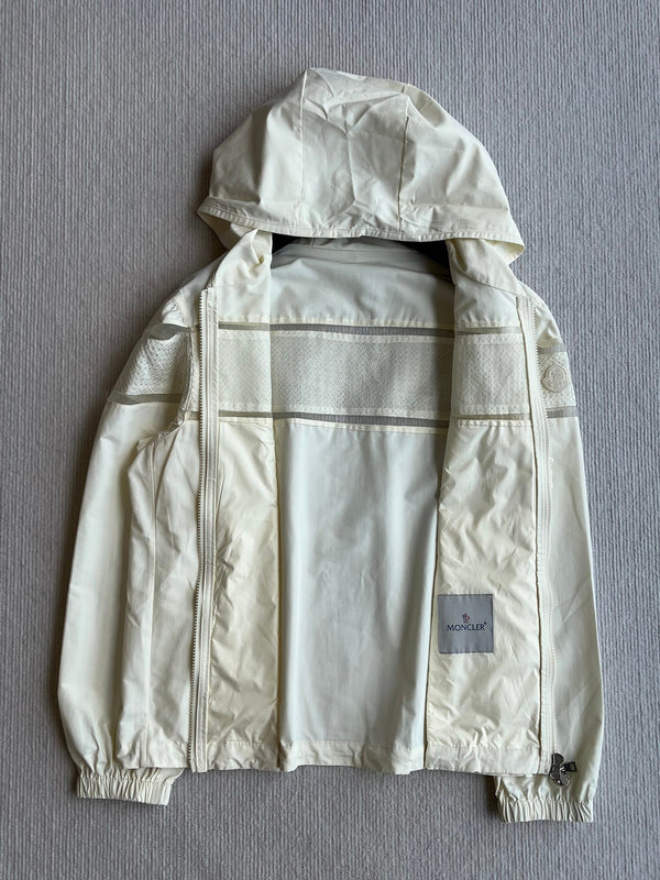 Moncle 25SS Clisson Lace Hollow Hooded Windbreaker Jacket Cream Polyester 242763
