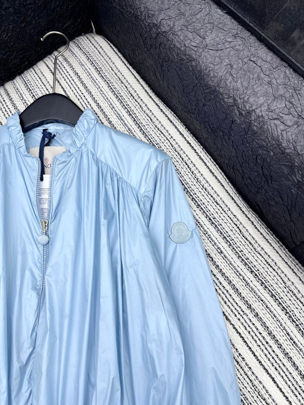 Giacca Moncle 25 con collo alto e doppia zip, blu cotone e poliestere 267975