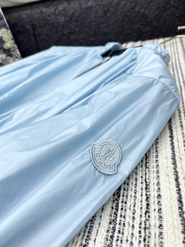 Giacca Moncle 25 con collo alto e doppia zip, blu cotone e poliestere 267975