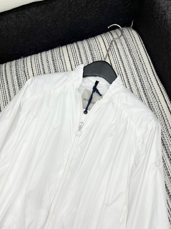 Giacca Moncle 25 con collo alto e doppia zip, in cotone e poliestere, colore bianco 267977