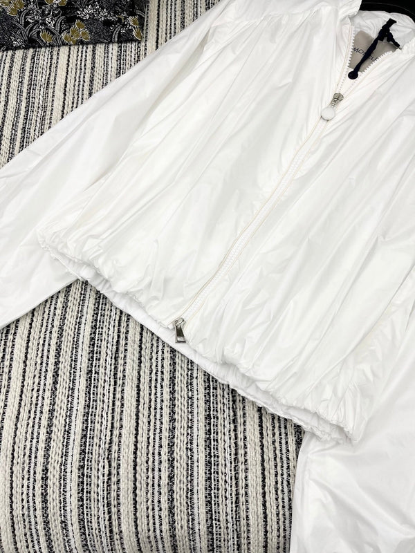 Giacca Moncle 25 con collo alto e doppia zip, in cotone e poliestere, colore bianco 267977