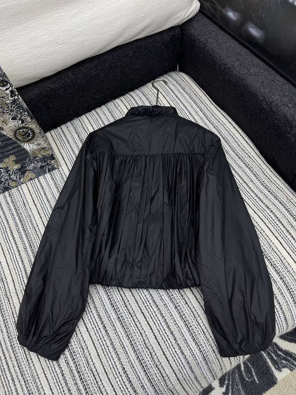 Giacca Moncle 25 con collo alto e doppia zip, nera, in cotone e poliestere 267979