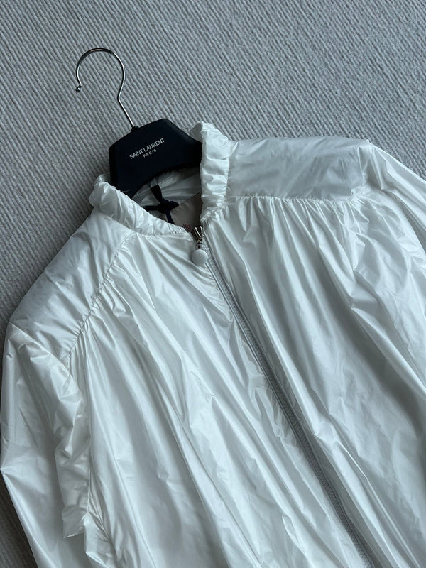 Moncle 25FW Pleated Windbreaker Jacket White Nylon 269679
