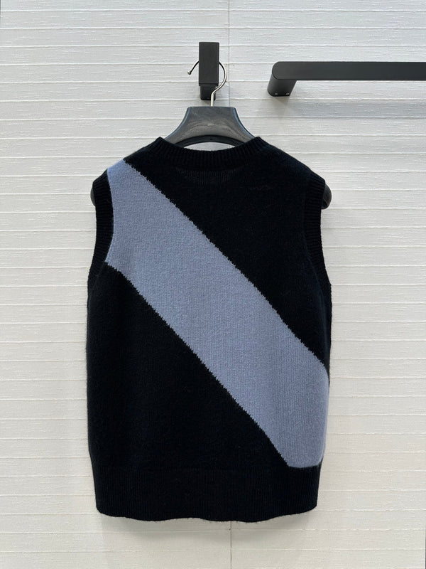 HM Embroidered Logo Vest in Black and Blue Cashmere