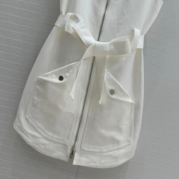 HM Majia Zipped Sleeveless Dress in White Cotton