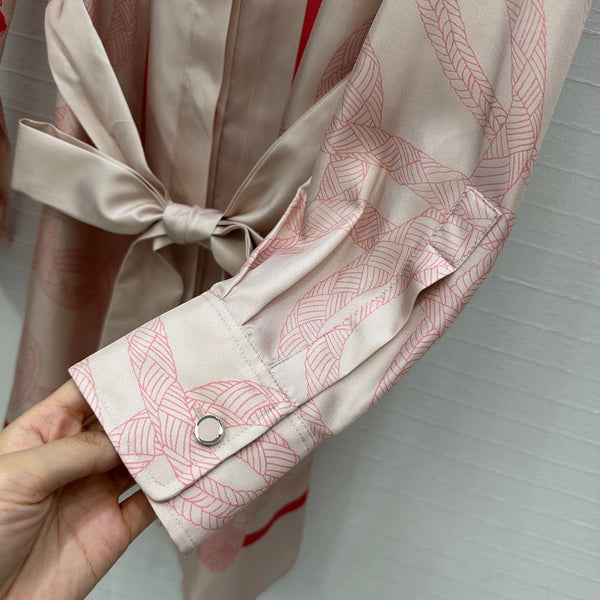 HM 25S Palefroi Remix Long Sleeve Dress Graphic Print in Pink Silk