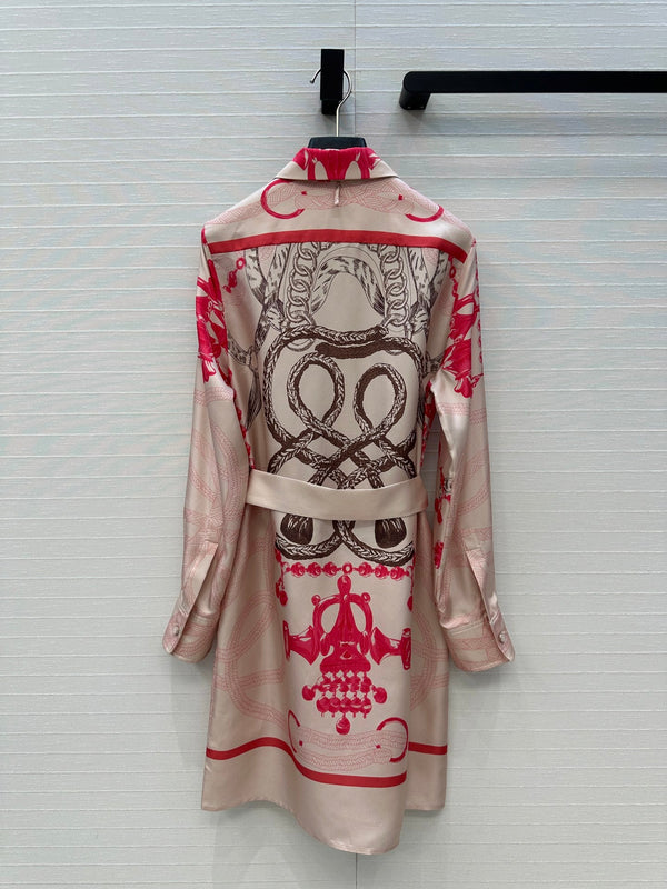 HM 25S Palefroi Remix Long Sleeve Dress Graphic Print in Pink Silk
