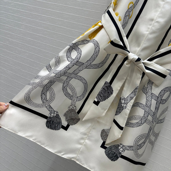 HM 25S Palefroi Remix Sleeveless Dress Graphic Print in White Silk