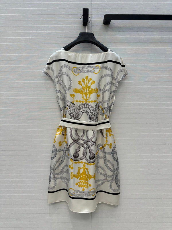 HM 25S Palefroi Remix Sleeveless Dress Graphic Print in White Silk