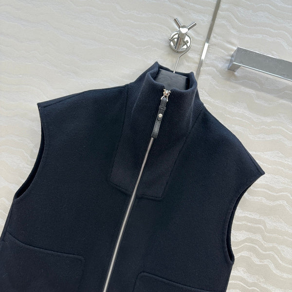 HM 25S Zipped Vest in Blue Wool and Cashmere