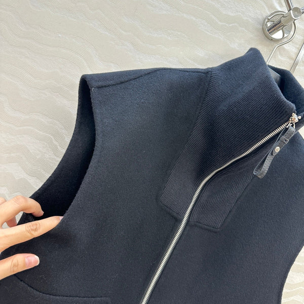 HM 25S Zipped Vest in Blue Wool and Cashmere