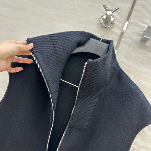 HM 25S Zipped Vest in Blue Wool and Cashmere