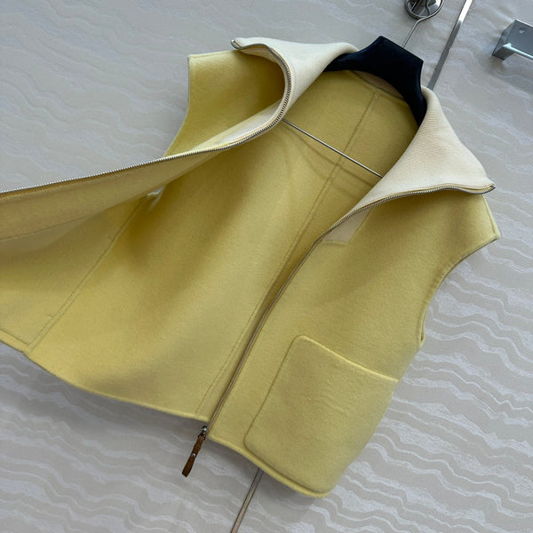 HM 25S Zipped Vest in Light Yellow Wool and Cashmere
