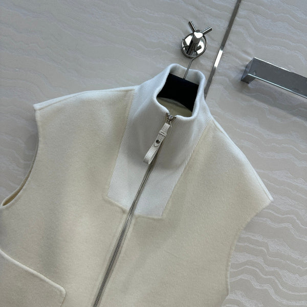 HM 25S Zipped Vest in White Wool and Cashmere