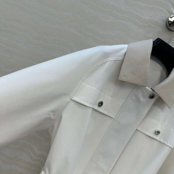 HM 25S Majia H-Belt Coat in White Goatskin
