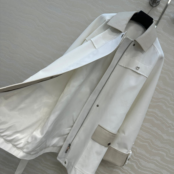 HM 25S Majia H-Belt Coat in White Goatskin