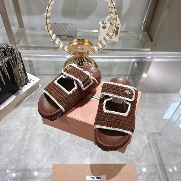 Miumiu 25 Sandal Brown Woven Sheepskin 174741