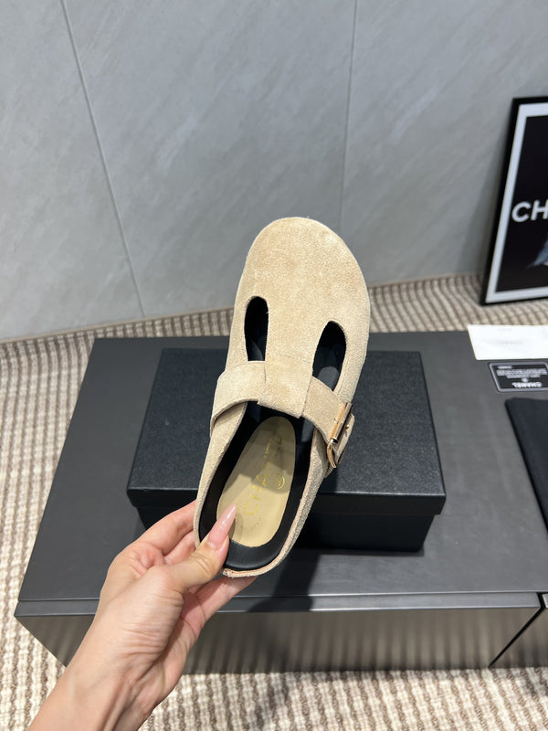 CC 25S Birkenstock Thick-Sole Loafers in Beige Suede 442539