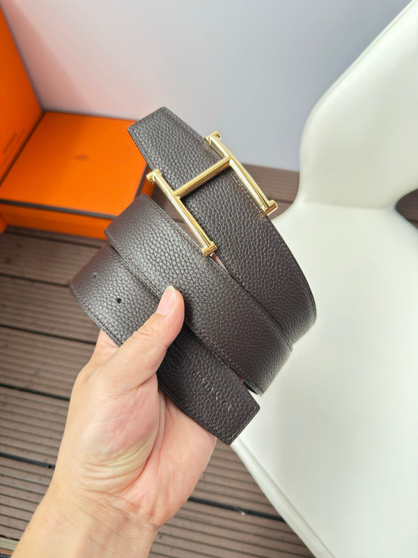 CINTURA DA SALTO H 38MM FIBBIA ORO E PELLE NERA CIOCCOLATO REVERSIBILE