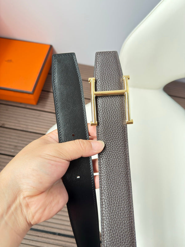 CINTURA DA SALTO H 38MM FIBBIA ORO E PELLE NERA CIOCCOLATO REVERSIBILE