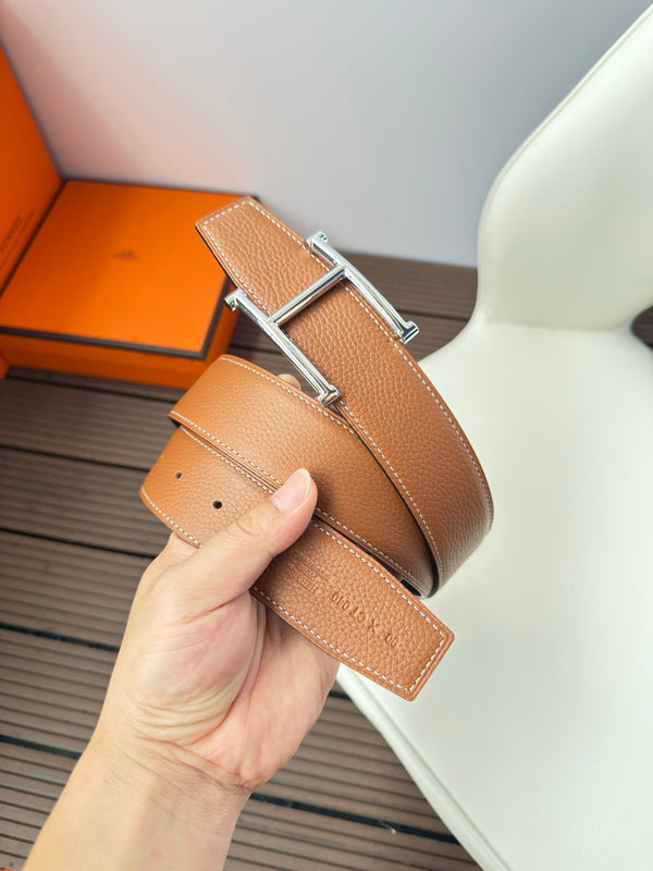 CINTURA DA SALTO H 38MM FIBBIA ARGENTO E PELLE MARRONE E NERA REVERSIBILE