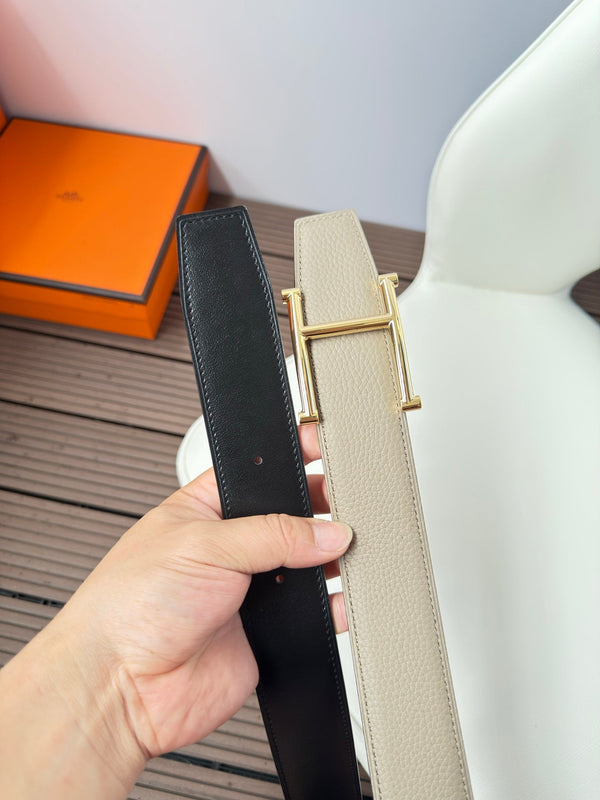 H JUMPING BELT 38MM GOLD BUCKLE & REVERSIBLE NUDE AND BLACK LEATHER