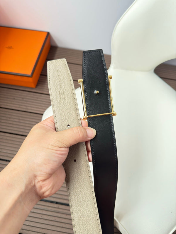 H JUMPING BELT 38MM GOLD BUCKLE & REVERSIBLE NUDE AND BLACK LEATHER