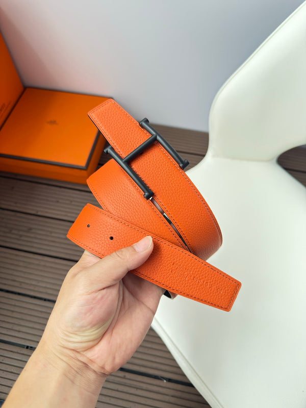 H JUMPING BELT 38MM BLACK BUCKLE & REVERSIBLE ORANGE AND BLACK LEATHER