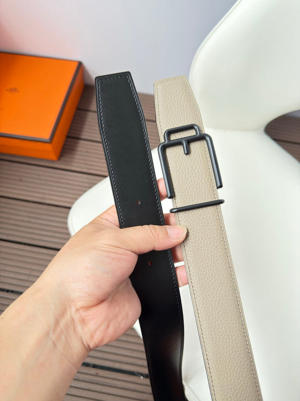 H VOLTE-FACE BELT 38MM BLACK BUCKLE & REVERSIBLE NUDE AND BLACK LEATHER