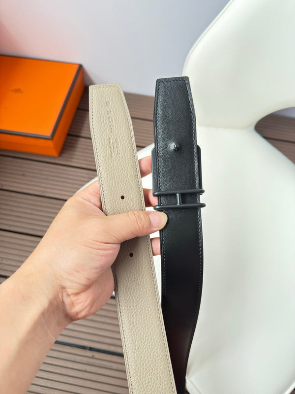 H VOLTE-FACE BELT 38MM BLACK BUCKLE & REVERSIBLE NUDE AND BLACK LEATHER