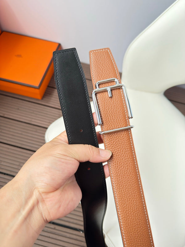 CINTURA H VOLTE-FACE 38MM FIBBIA ARGENTO E PELLE REVERSIBILE MARRONE E NERA