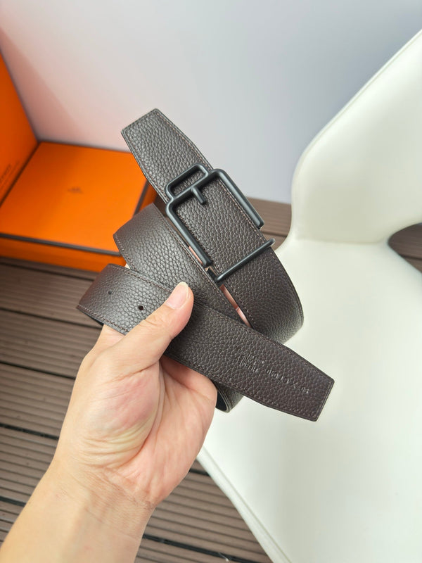 H VOLTE-FACE BELT 38MM BLACK BUCKLE & REVERSIBLE CHOCOLATE AND BLACK LEATHER