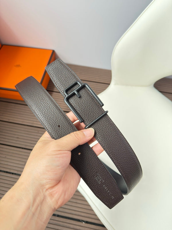 H VOLTE-FACE BELT 38MM BLACK BUCKLE & REVERSIBLE CHOCOLATE AND BLACK LEATHER