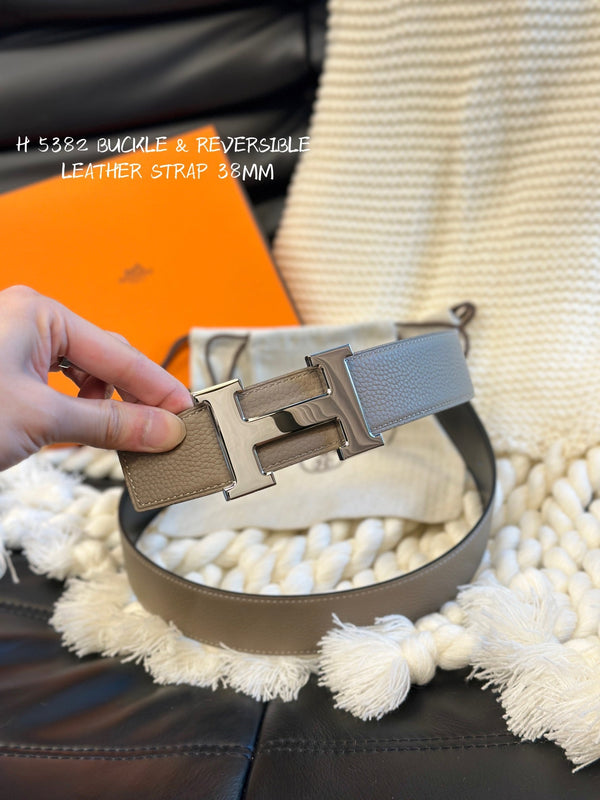 H 5382 CINTURA 38MM FIBBIA ARGENTO E PELLE REVERSIBILE BEIGE E NERA