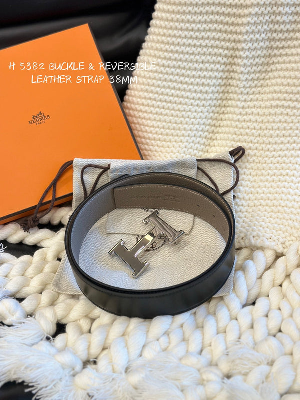 H 5382 CINTURA 38MM FIBBIA ARGENTO E PELLE REVERSIBILE BEIGE E NERA