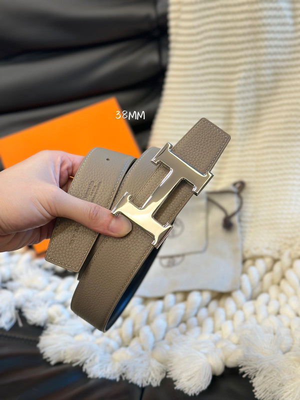 H 5382 CINTURA 38MM FIBBIA ARGENTO E PELLE REVERSIBILE BEIGE E NERA