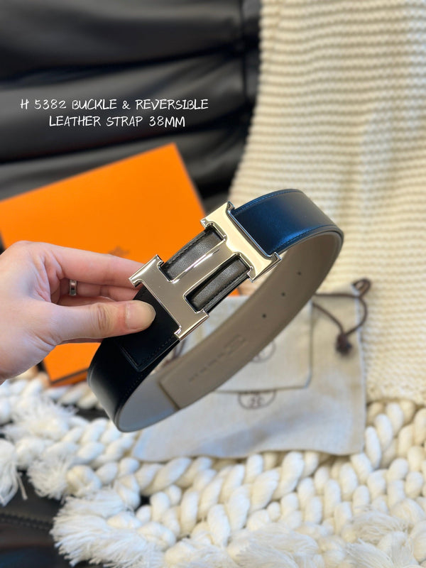 H 5382 CINTURA 38MM FIBBIA ARGENTO E PELLE REVERSIBILE BEIGE E NERA