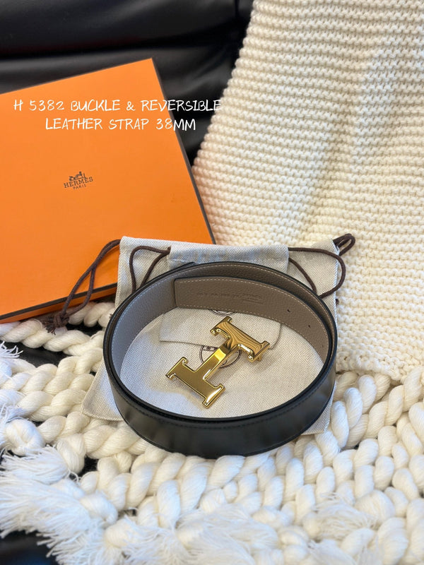 H 5382 CINTURA 38MM FIBBIA ORO E PELLE REVERSIBILE BEIGE E NERA