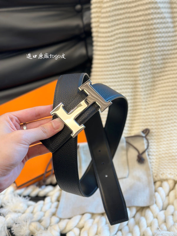 H 5382 BELT 38MM SILVER BUCKLE & REVERSIBLE BLACK LEATHER