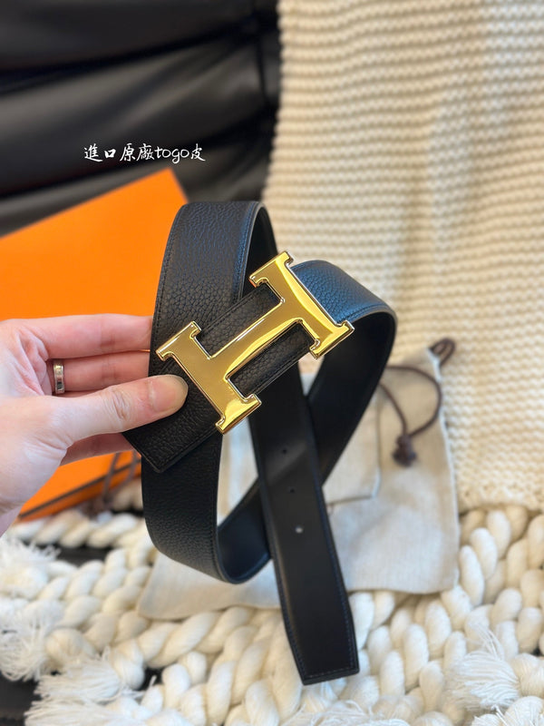 H 5382 BELT 38MM GOLD BUCKLE & REVERSIBLE BLACK LEATHER