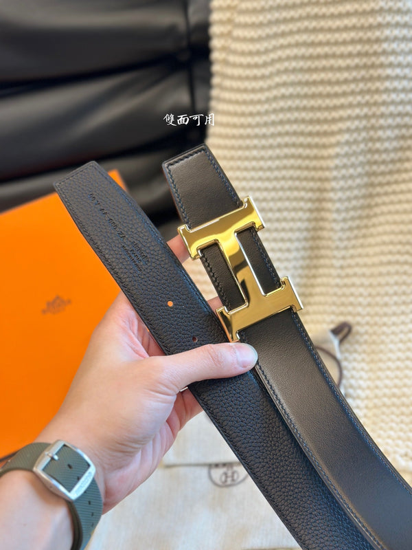 H 5382 BELT 38MM GOLD BUCKLE & REVERSIBLE BLACK LEATHER