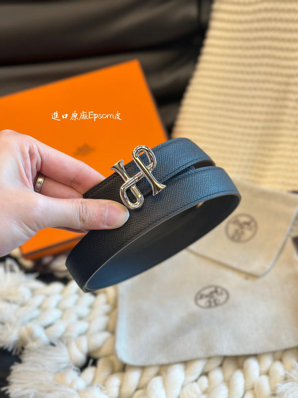 H COR BAROQUE BELT 24MM SILVER BUCKLE & REVERSIBLE BLACK LEATHER