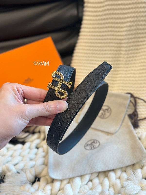 H COR BAROQUE BELT 24MM GOLD BUCKLE & REVERSIBLE BLACK LEATHER